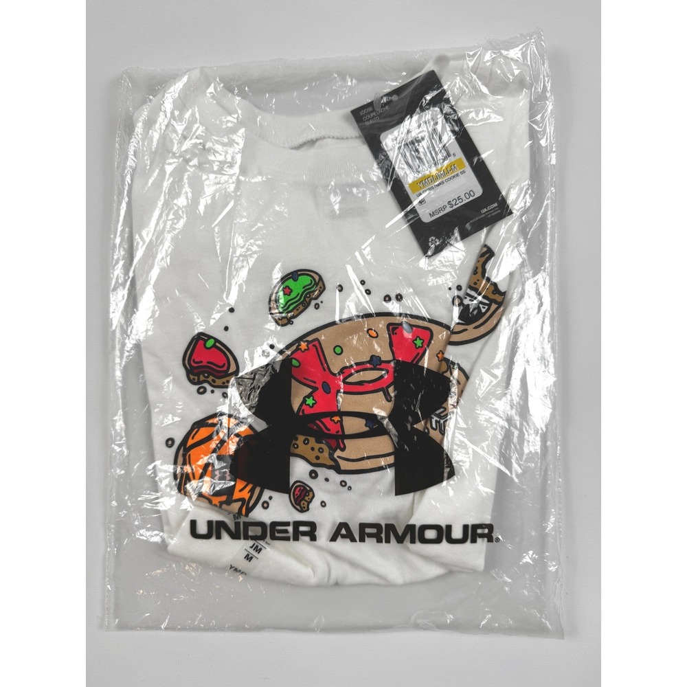 Under Armour Boys' Christmas Cookie Short Sleeve Tee YMD White New With Tags - Picture 2 of 4